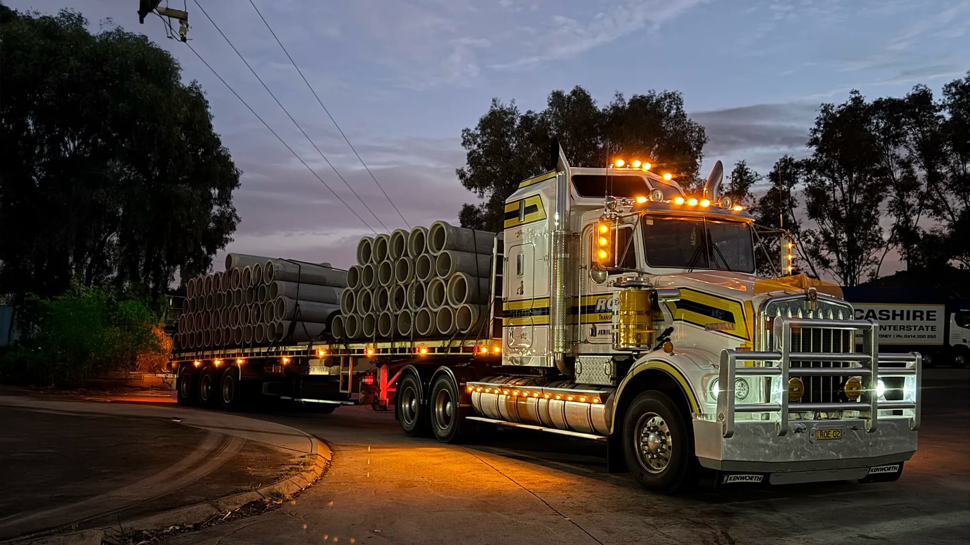 Roes Transport truck operating during night shift